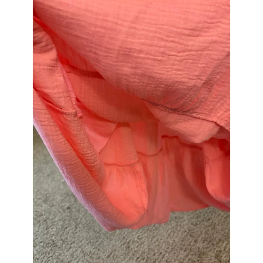 J.Crew Pink Textured Cotton Gauze Tiered Midi Dress with‎ Belt Size 6